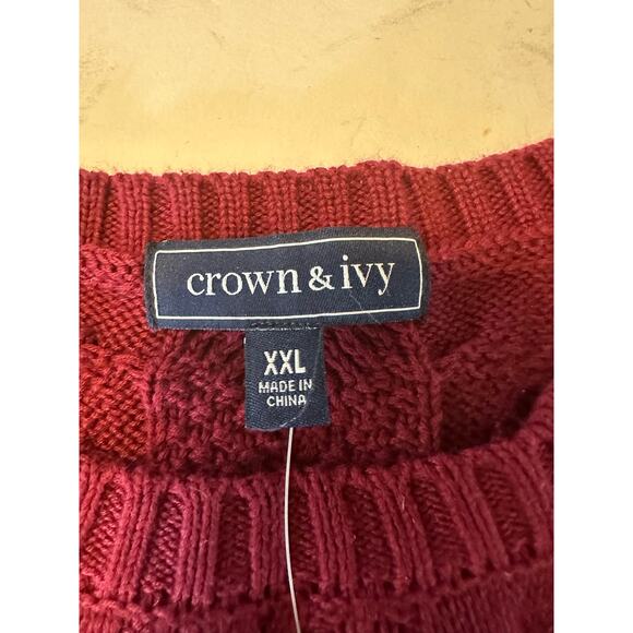 Crown & Ivy Sweater Men's Size XXL Red Wine Cable Knit Casual Layer Long Sleeve - Picture 4 of 7